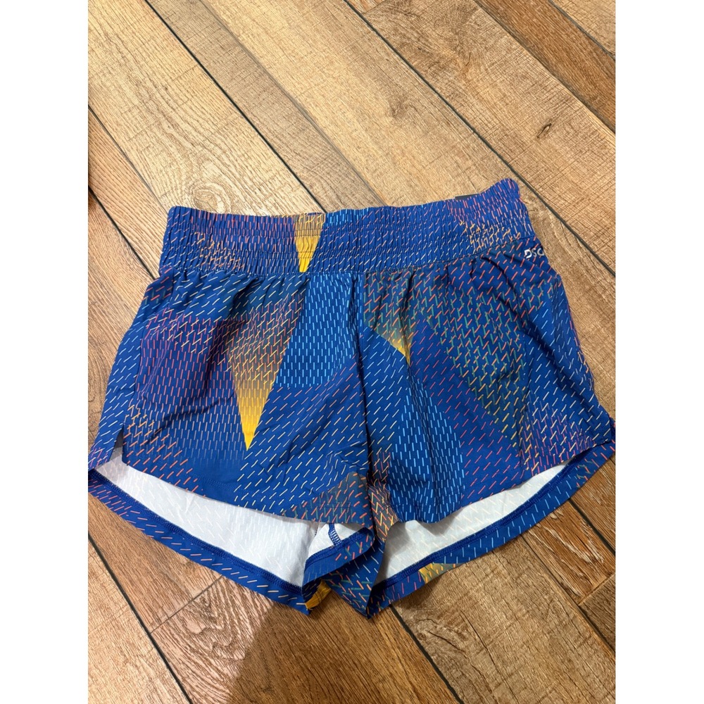 DSG Stride High Rise Running Shorts Blue Geometric Print Womens Small‎ NWT
